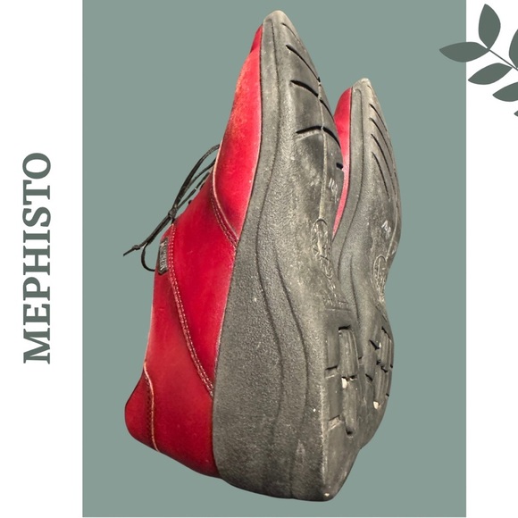 Mephisto Women’s Red Leather Lace Up Walking Shoe Wedge Size 7.5 - Picture 6 of 8